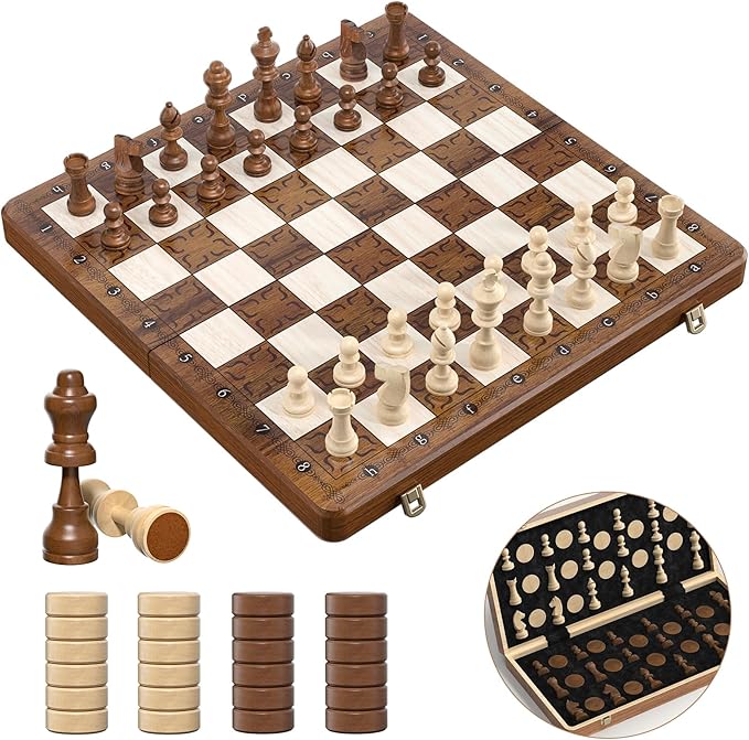 Read more about the article Paom Magnetic Chess Game 2-in-1 38 x 38 cm Foldable Wooden Chess Board High Quality with 32 Chess Pieces and 2 Additional Ladies, Chess for Adults and Children