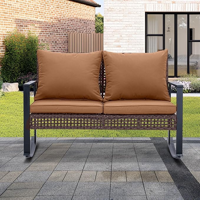 Read more about the article GDY Outdoor Wicker Loveseat Rocking Chair, Patio Outdoor Furniture Conversation Sets, Rattan Rocker Chair
