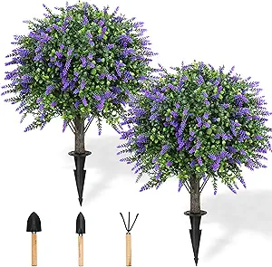 Read more about the article Artificial lavender topiary ball – tree for outdoor with garden tools