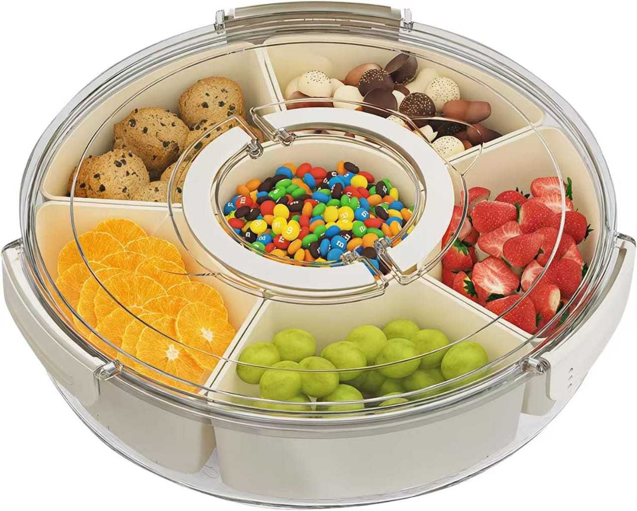 Read more about the article Leerweii Divided Serving Tray with Lid and Handle, Snack Box with 6 Compartments, Snack Spinner, Snack Tray, Container, Plate, Portable Food Storage, Snack Container, Organizer for Snacks
