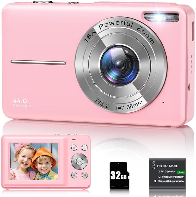 Read more about the article Digital Camera 1080P 44MP Photo Camera 16X Digital Zoom Camera, Vlogging Camera Compact Camera with 2.4 Inch LCD Screen, 32G