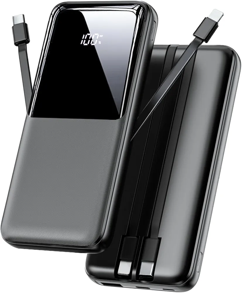 Read more about the article Power Bank Fast Charging, 15000mAh Portable Charger with Built-in Cables, USB-C Powerbank with LED Display & 4 Outputs, Battery Pack Compatible with iPhone 16 15 14 13 Android and more, Black