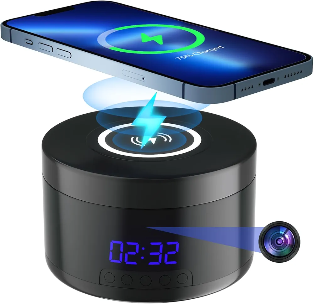 Read more about the article Indoor Camera with Clock and Wireless Charging, 1080P WiFi Cameras for Home, Security Camera with Motion Detection, Night Vision, Local & Cloud Storage