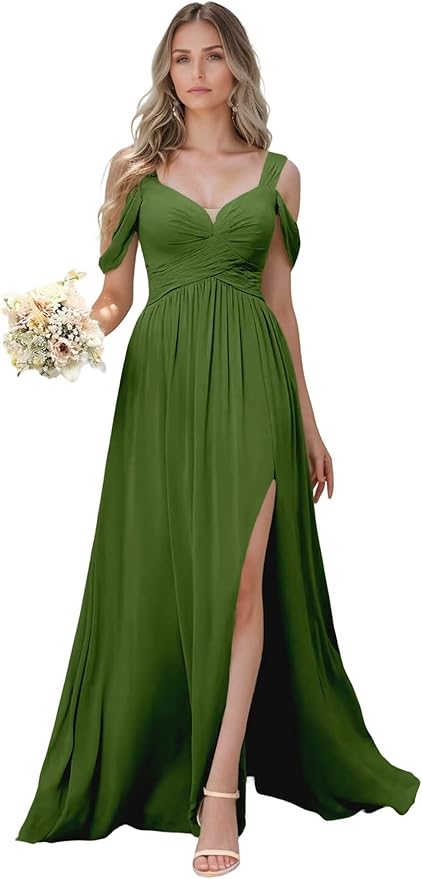 Read more about the article Off The Shoulder Bridesmaid Dresses for Women Chiffon Prom Dress with Split Floor Length Wedding Guest Dresses