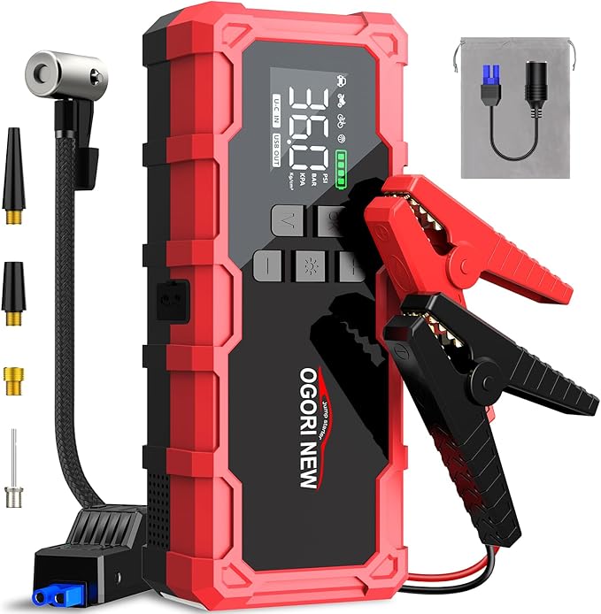 Read more about the article 8000A Jump Starter with Air Compressor, 26800mAh 150PSI Portable Car Battery Jump Starter (All Gas/16L Diesel), 12V Jump Box