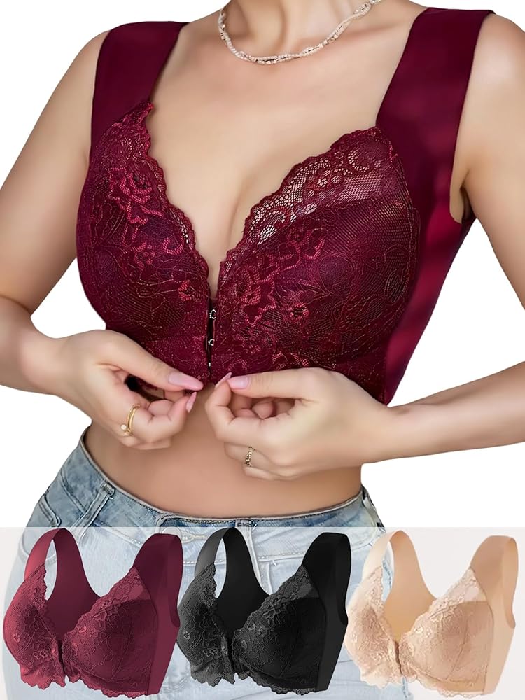 Read more about the article Pack Front Closure Bras for Women Full Coverage Lace Wireless Bra, Soft & Breathable Support Wirefree