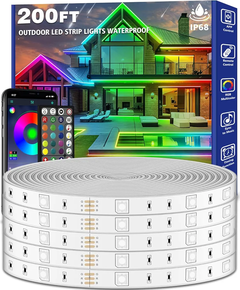 Read more about the article 200ft Outdoor LED Strip Lights Waterproof,Music Sync RGB IP68 Outside Led Light Strips Waterproof with App and Remote
