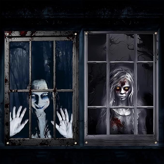 Read more about the article Pack of 2 Halloween Window Pictures, Scary Halloween Decoration, Window Ghost Couple, Animated Fabric Curtain, Window Decoration for Indoor