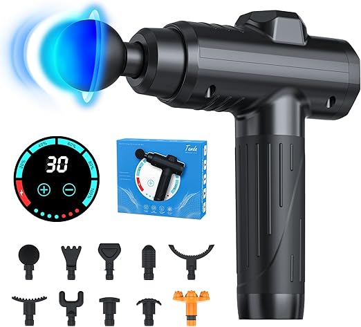 Read more about the article Massagepistole, Muskel Percussion Massagegerät mit 10 Massageköpfen, Massage Gun mit 30 Geschwindigkeiten und LCD-Touchscreen zur Muskelentspannung von Körper, Rücken und Schultern
