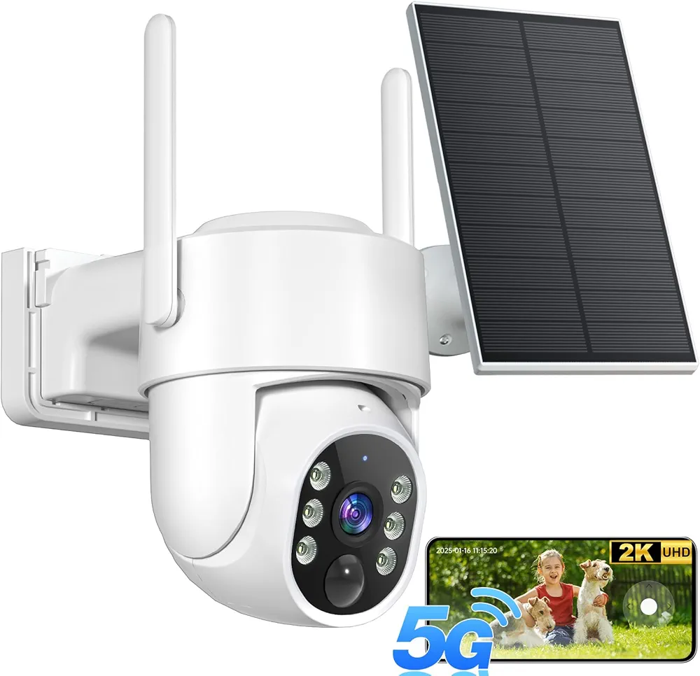 Read more about the article 2K Security Cameras Wireless Outdoor, 5G WiFi Cameras for Home Security, 360° PTZ Solar/Battery Powered