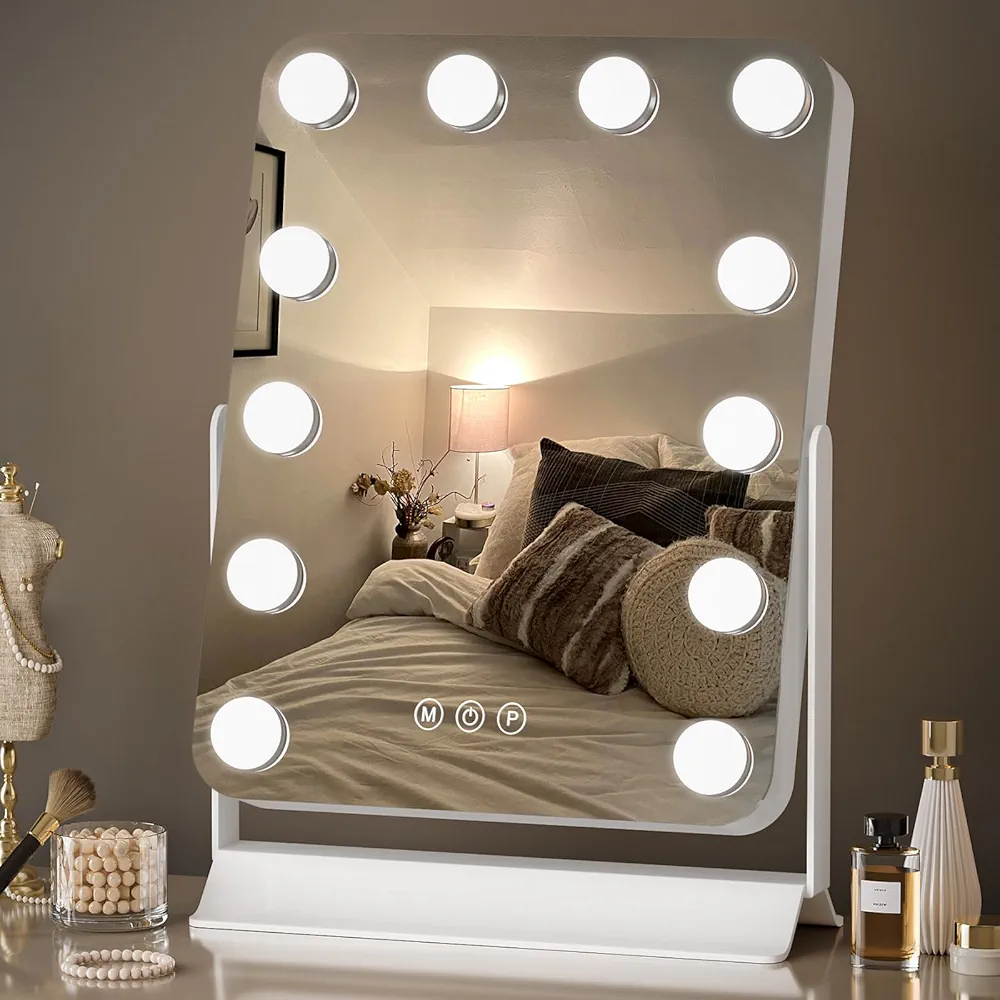 Read more about the article Hollywood Vanity Mirror – LED Lighted Makeup Mirror with 12 Dimmable Bulbs for Dressing Room & Bedroom, 360°Ratation, 3 Color Lighting Modes, Touch Control, Smart Memory, Gift for Women and Girls