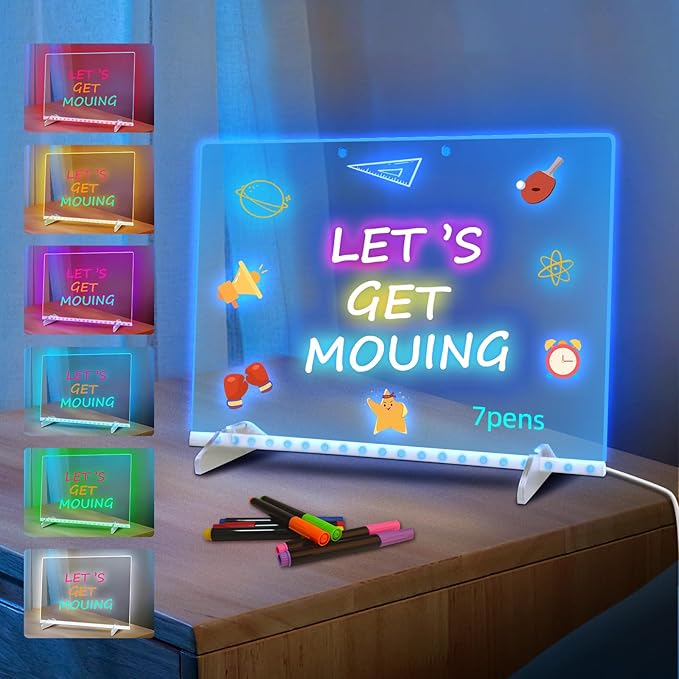 Read more about the article Acrylic Led Drawing Board with 10 Light Modes, Magic Message Board Light Up for Kids with 7 Color Pens, Rewritable Led Note Board with Colors Charming Gift,35 * 25cm