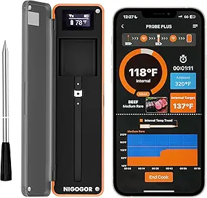 Read more about the article Smart Wireless Meat Thermometer with Thinnest Probe, Magnetic Bluetooth Food Thermometer, Remote Tracking and