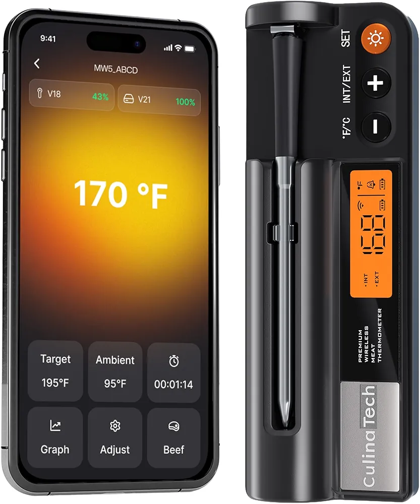 Read more about the article CulinaMeter One: 700FT Wireless Meat Thermometer with LCD Screen, Digital Cooking Food Thermometer