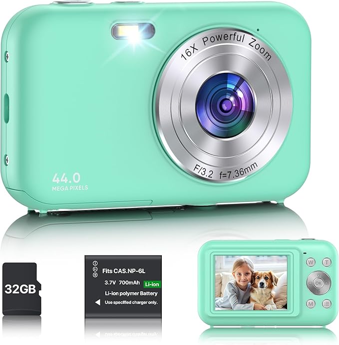 Read more about the article VAHOIALD Digital Camera with 32GB SD Card, HD 1080P 44MP, 16X Digital Zoom, Green