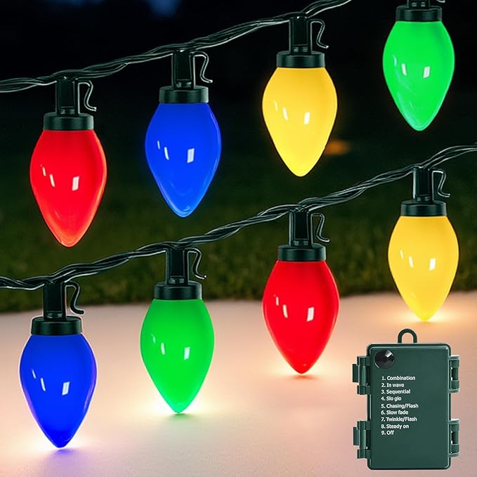 Read more about the article C7 35 LED Battery Operated Christmas Lights,Battery Powered Multicolor Waterproofing Bulbs,13FT 8 Modes with Auto On/Off Time for Xmas Tree Garden Patio Indoor Outdoor Christmas Decorations