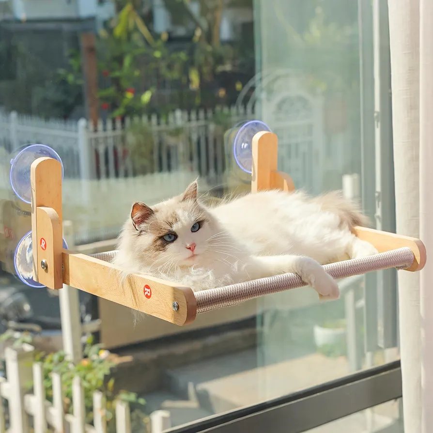 Read more about the article Cat Window Perch with Wooden Frame – Aloxina Foldable Cat Hammock Bed for Indoor Cats, Breathable Sandwich Mesh Cover, Strong Suction Cups