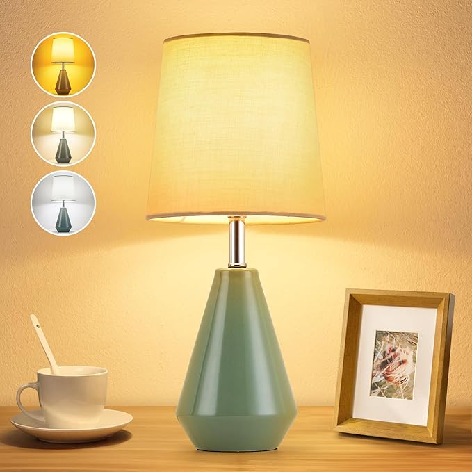 Read more about the article Small Bedside Table Lamp for Bedroom – Reading Desk Lamp with 3 Color Temperatures，15.5″ Nightstand Ceramic Lamp with Fabric Shade for Kids Room