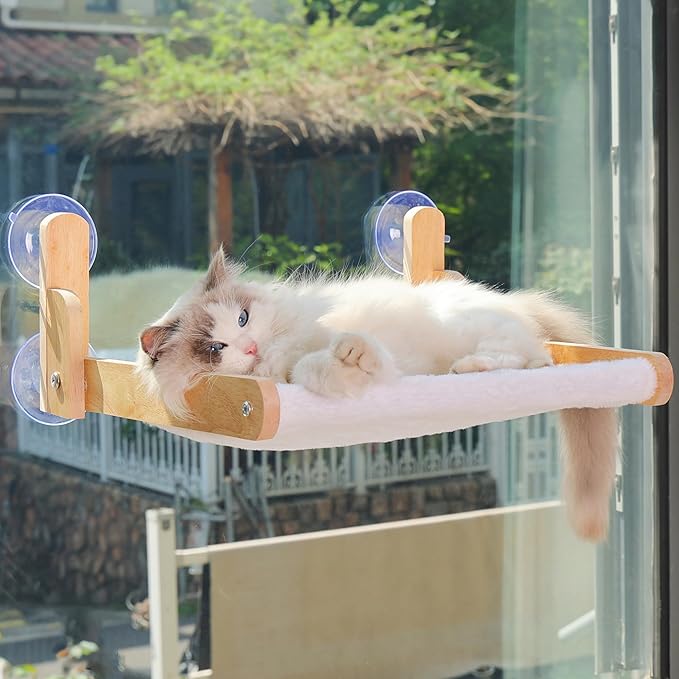 Read more about the article Cat Window Perch with Wooden Frame – Aloxina Foldable Cat Hammock Bed for Indoor Cats, Breathable Sandwich Mesh Cover, Strong Suction Cups