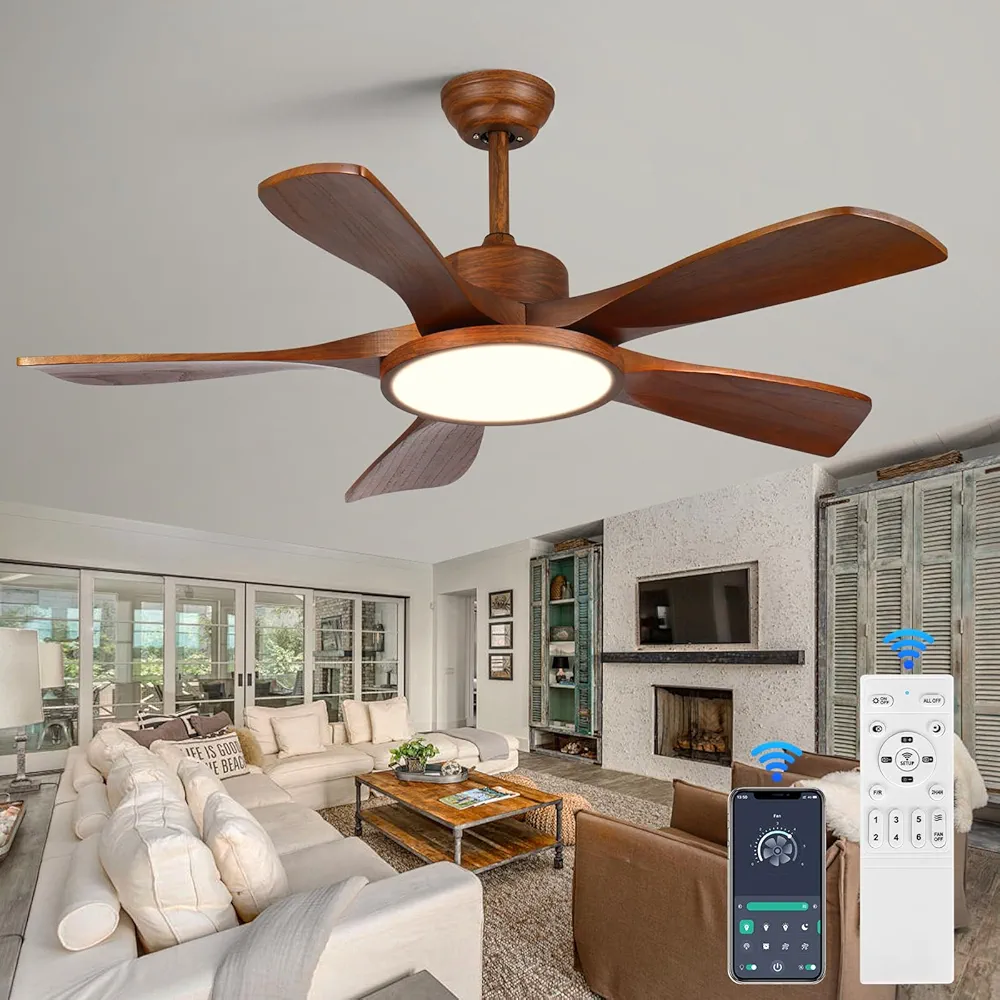 Read more about the article Wood Ceiling Fan with Lights and Remote Control 5 Solid Wooden Blades 42 Inch Modern Farmhouse Outdoor Ceiling Fan Light for Patios Living Room FCC Reversible