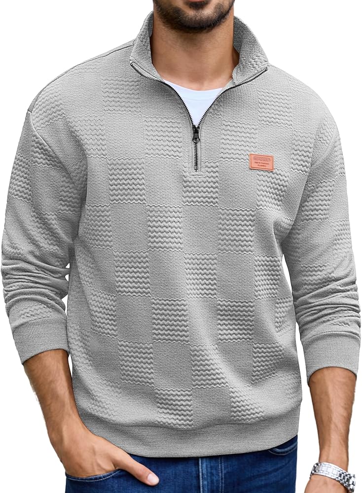 Read more about the article URRU Men’s Quarter Zip Pullover Sweatshirt Mock Neck Long Sleeve Sweater Slim Fit Casual Polo