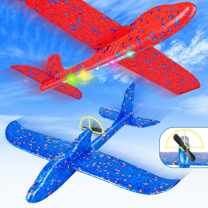 Read more about the article Fuwidvia Electric Foam Airplane Toy, 2 Pack LED 15/25s Plane Toy for Boys, Outdoor Flying Toy