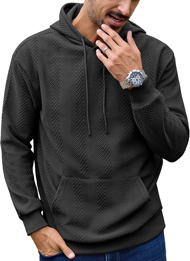 Read more about the article URRU Mens Hoodies Sweatshirts Texture Long Sleeve Drawstring Casual Pullover