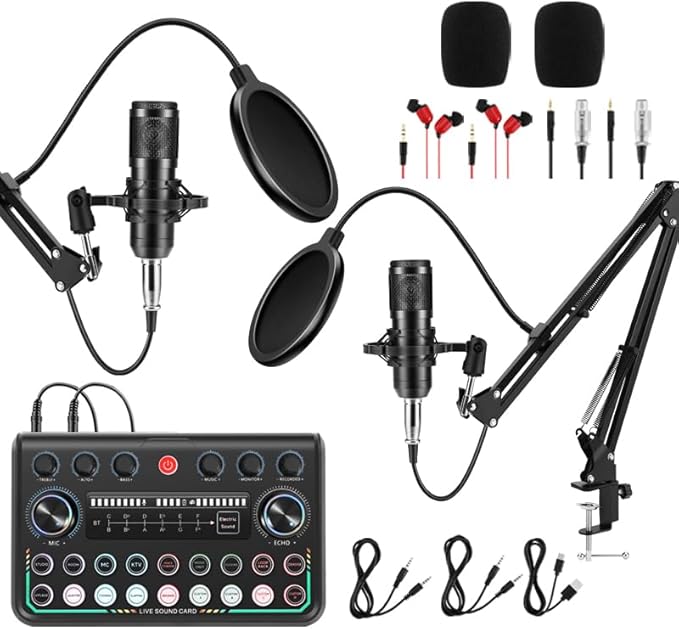Read more about the article 2025 Upgraded Podcast Equipment Bundle for 2, Recording Studio Package with Pro Audio Interface(4 Customize SE) and Podcast Microphone for Gamer Podca
