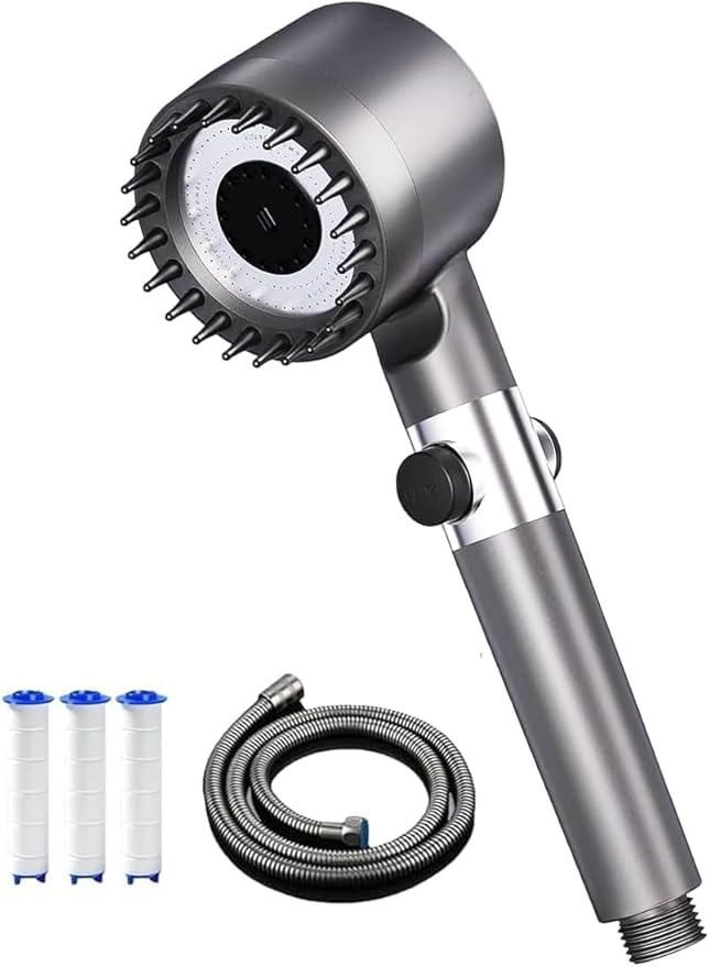 Read more about the article Shower Head High Pressure with Filter, 4 Spray Modes Shower Heads with 1.5M Hose and Holder, Handheld Massage Powerful Showerhead with ON/Off Switch for Residual Chlorine Remove,Grey
