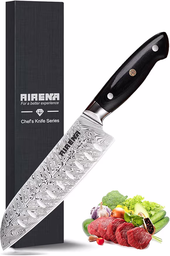 Read more about the article AIRENA Santoku Knife – 7″ Japanese Style Kitchen Knife – X50CrMov15 German Steel Blade & Full Tang Ergonomic Pakkawood Handle – Best Value Ultra Sharp Cooking Chef Knife Giftbox