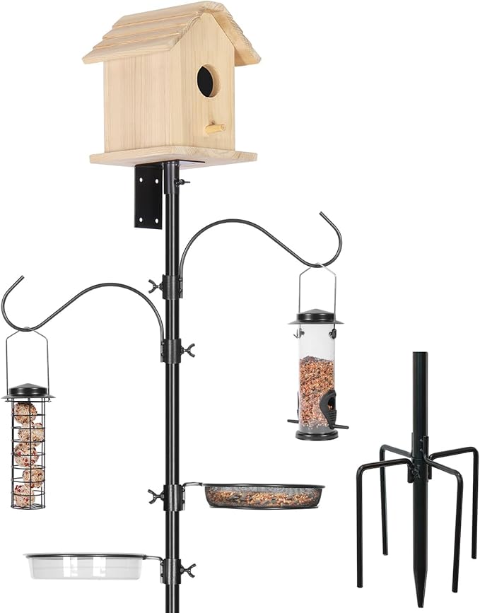 Read more about the article Urban Deco Bird House Pole Holder Set, 196 cm, Adjustable, Shepherd Hook, Bird Feeder, Support Pole, with Bird Feeder, Bird Bath, Yard