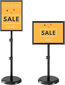Read more about the article Sign Holder Stand 8.5×11 inch, Retractable Floor Standing Sign Stand, Heavy Duty Signage Stand with Snap-Open Frame Display