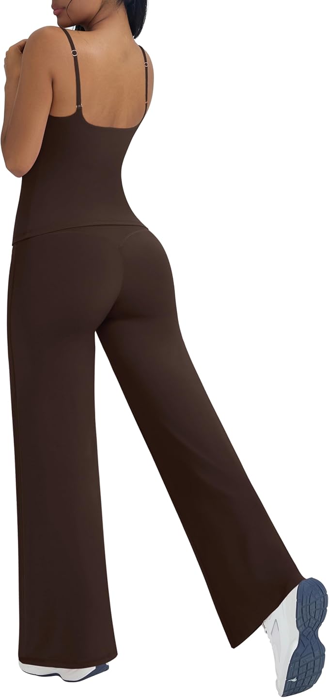 Read more about the article OMKAGI Workout Sets for Women Padded Tank Tops Matching Straight Leg Yoga