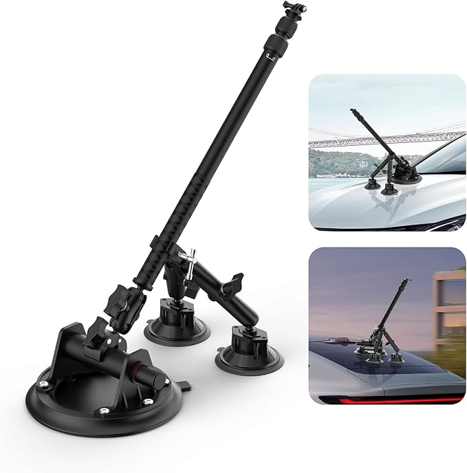 Read more about the article Triple Suction Cup Car Mount Kit for Insta360 with Extension Pole/Selfie Stick, Strong Vacuum Suction Cup Windshield
