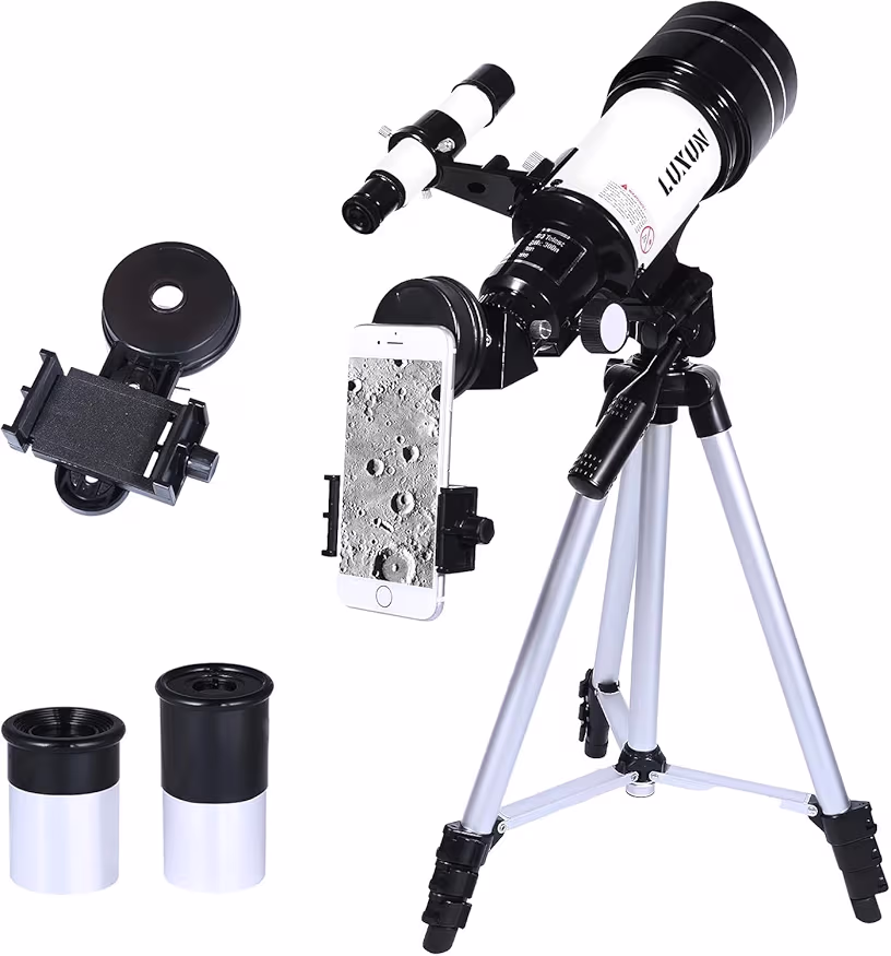 Read more about the article Astronomical Refracting Telescope,70mm Telescope with Phone Adapter for Astronomy Beginners,with Multilayer Broadband Coating,Adjustable Tripod and Finderscope