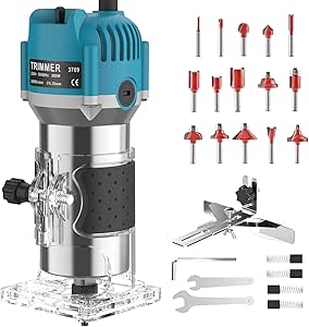 Read more about the article Professional Wood Router Cutter, 800 W, 30,000 rpm, Hand Palm Cutter with 15 Pieces 1/4 Milling Cutter with Collet 6.35 mm, Aluminium Edge Milling Cutter for Chamfering, Grooving, Cutting, Drilling