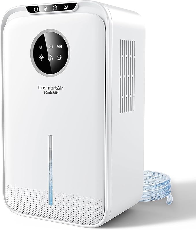Read more about the article Electric Dehumidifier, 2.5 L, Room Dehumidifier with Defrost Function & Automatic Shut-Off, 24H Timer, Coloured Night Light, Quiet Dehumidifier 80 ml/T for Home, Basement