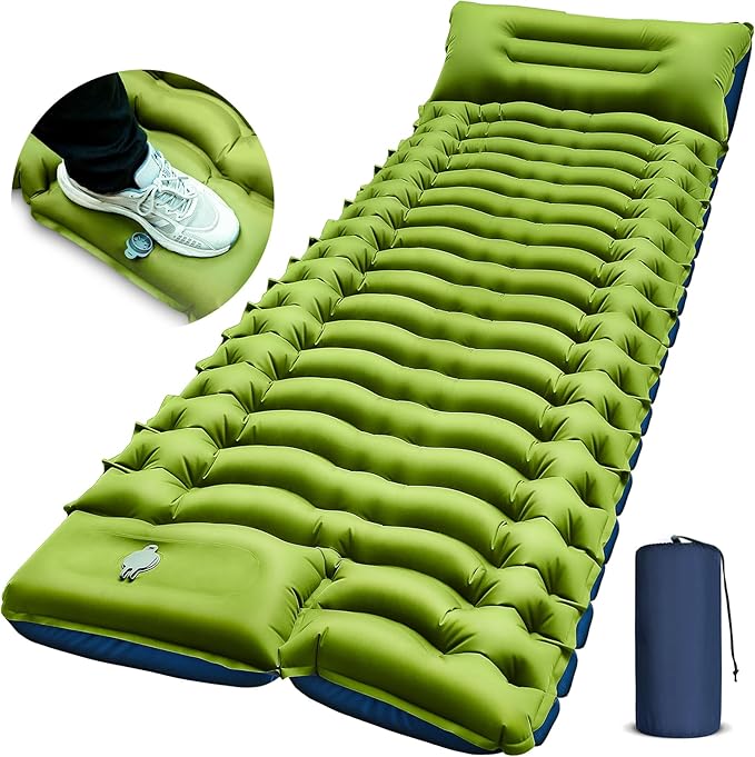 Read more about the article Camping Sleeping Pad, Ultralight Camping Mat with Pillow, Built-in Foot Pump Inflatable Sleeping Pads