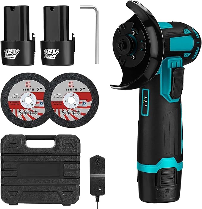 Read more about the article Ertisa Mini Winkelschleifer, 12V Akku Winkelschleifer Tragbarer Winkelschleifers mit 2×1.3Ah Batterien 2x75mm Schleifscheiben 1xSchlüssel und Ladegerät zum Trennen Schleifen Polieren Schärfen
