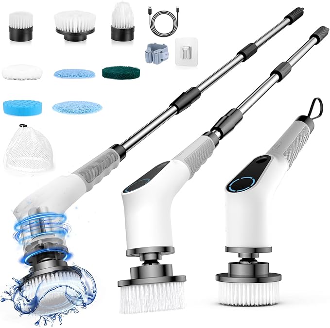 Read more about the article Electric Cleaning Brush, 8-in-1 Electric Cleaning Brush with Interchangeable Drill Brush Heads, Tub Mop Set, Electric Cleaning Brush with Adjustable Handle for Bathroom, Kitchen, Car, Floor