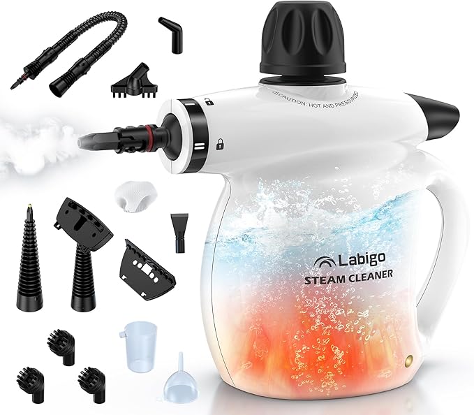 Read more about the article LABIGO Steam Cleaner, Pressurized Handheld 13pcs Multi-Purpose Natural Deep Cleaning Steamer, Portable Steamer for Cleani