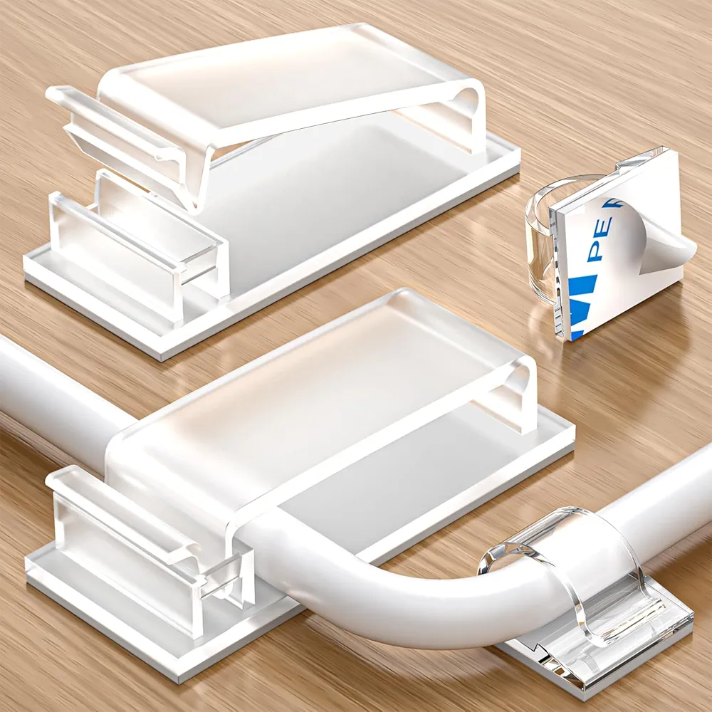 Read more about the article Septeamay 70 Pcs Cable Clips Self Adhesive, 50 Pcs Small + 20 Pcs Large Adhesive Cable Organiser, Plastic Cable Tidy Clips Cable Management for Organiser Wall, Desk, Home Office Cables (Transparent)