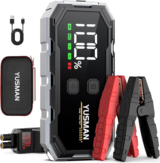 Read more about the article YUSMAN Jump Starter Power Bank 5000 A, 12 V Jump Starter Power Bank for Cars (8 L Petrol or 6 L Diesel), Power Bank Jump Starter Car with LCD Display and Supports 4 LED Light Modes