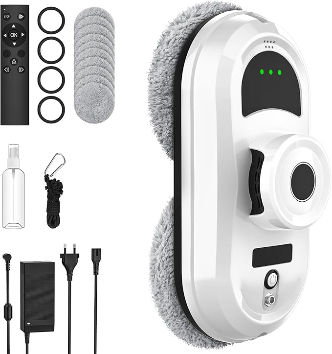 Read more about the article Window Cleaning Robot, 5600Pa Electric Window Cleaner with Automatic Spray Function, 3 Cleaning Modes, Intelligent Navigation, Edge Detection, Remote Control, Safety System & 10 Cleaning Cloths