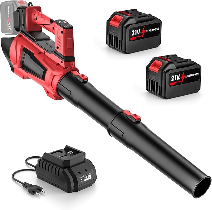 Read more about the article Battery-Powered Leaf Blower, Leaf Blower Battery 21 V with 2 x 4.5 Ah Batteries and Charger, 5-Speed and Turbo Mode, Brushless Motor, 360 km/h, Removable Tube, Leaf Blower for Dust Removal and Snow