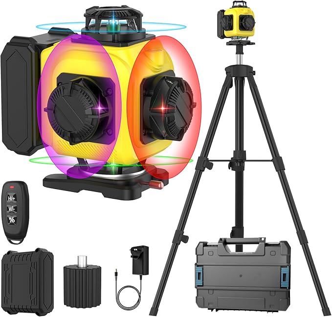 Read more about the article Laser Level Self Leveling 4 x 360°, 4D 16 Lines Professional Color Laser Level with 8000mAh Battery, Adjustable Tripod, Swivel Base, Remote Control and Wall Bracket, LED Power Display (B)