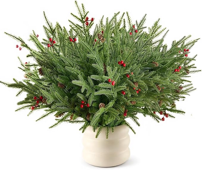 Read more about the article 12 PCS 17″ Christmas Artificial Norfolk Pine Branches Green Plants Decorations