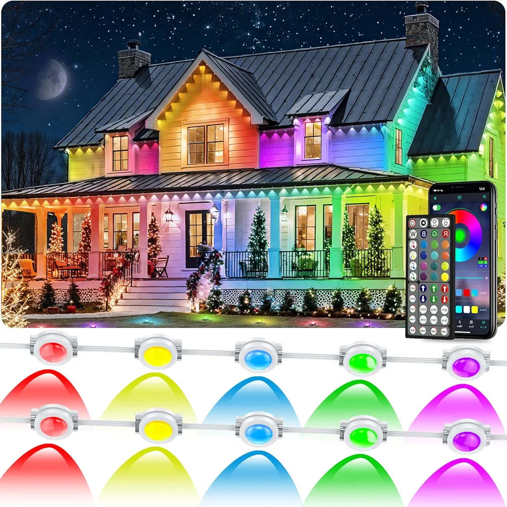 Read more about the article 300FT Permanent Outdoor RGB Lights, IP67 Waterproof Smart Eave Lighting, with App/Remote Control Eaves Light, DIY LED Scenes Modes for House