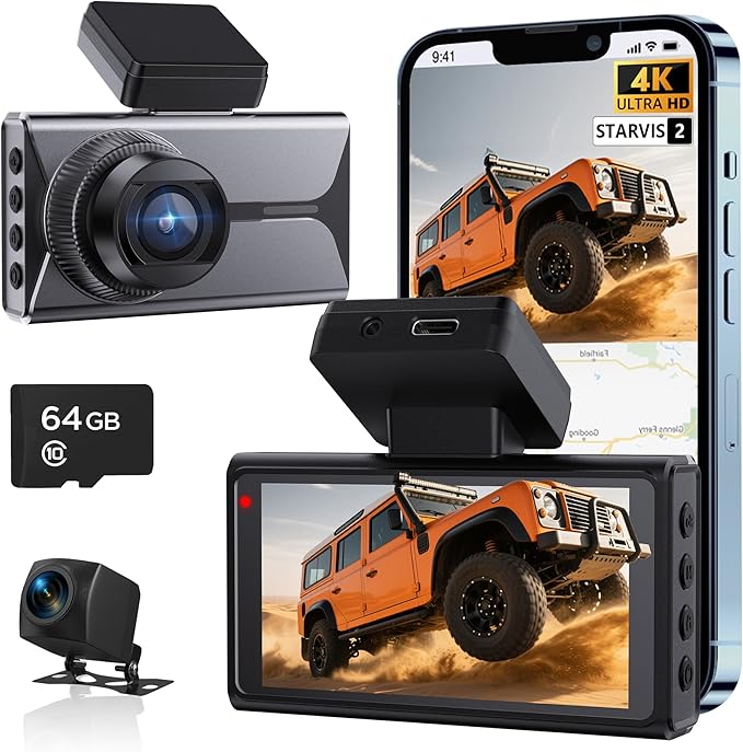 Read more about the article Antfutre Dashcam Car Front Rear 4K + 1080P, STARVIS 2, Dash Cam with 64GB SD Card, 3 Inch Screen Car Cameras with GPS, WiFi, App, HDR, G-Sensor, 24/7 Parking Monitoring, Loop Recording