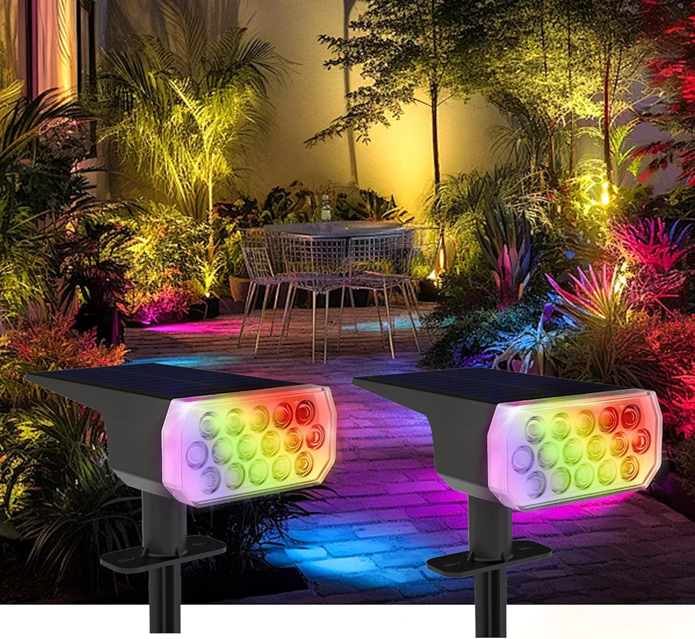 Read more about the article Solar Lights Outdoor Waterproof IP65, 8 Lighting Modes Multicolor Solar Spot Lights Outdoor, Landscape Spotlights